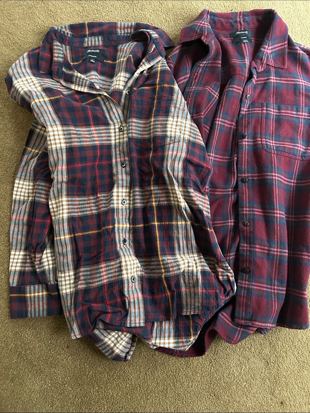 Madewell Burgundy and Navy Plaid Button-Down Shirt Lot of 2